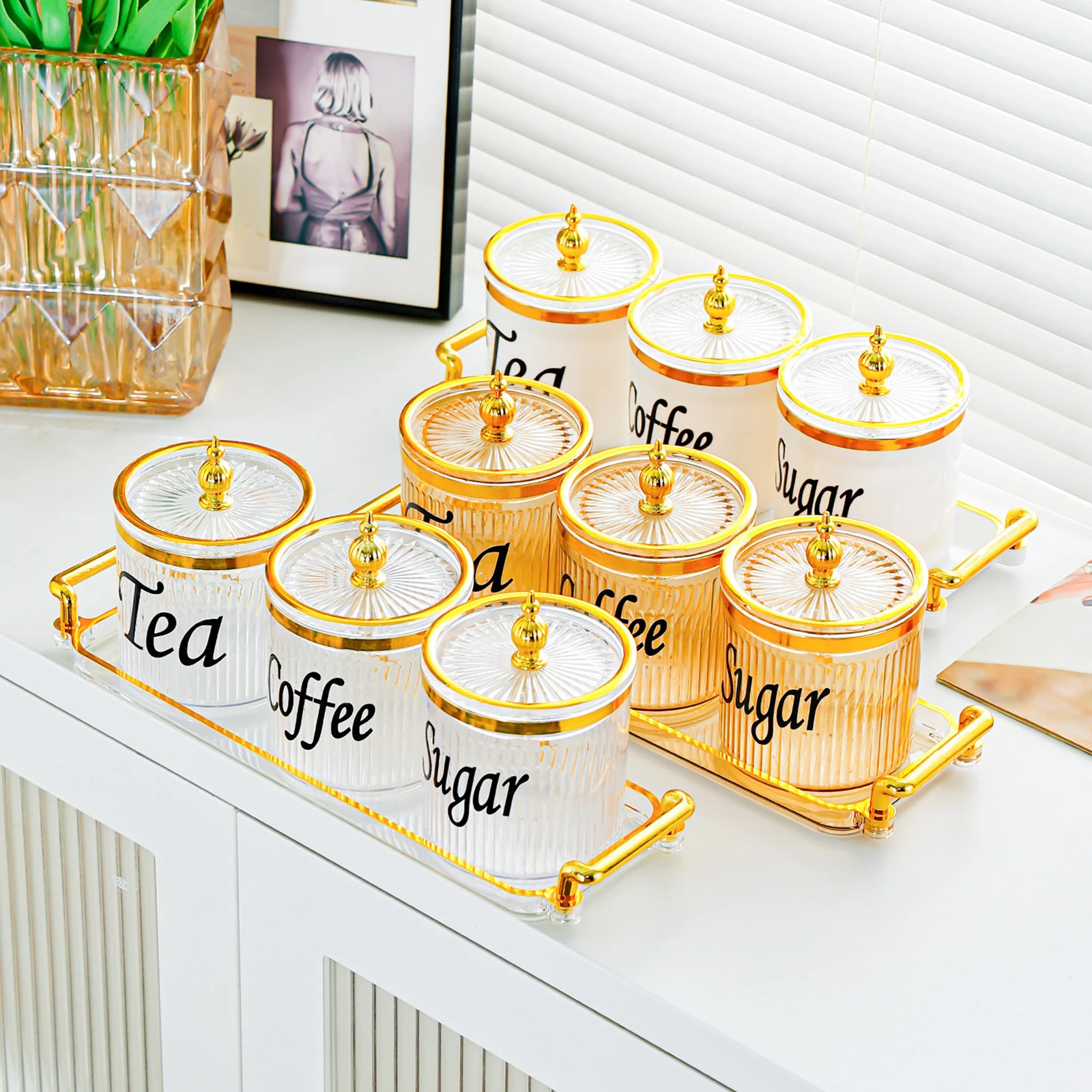 

1 Set Condiment Canister Dried Fruit Snack Storage Box Sugar Tea Coffee Divided Container for Home Kitchen Counter Organizer
