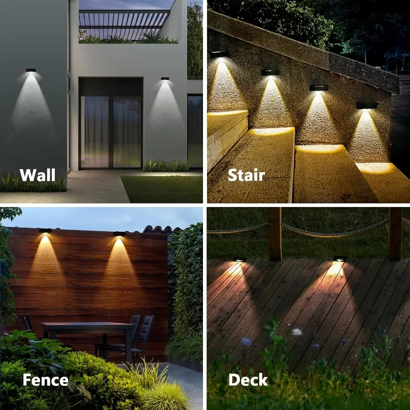 Solar Fence Light Solar Wall Light Outdoor Waterproof IP65 Suitable for Backyard Terrace Front Porch Courtyard House Garden