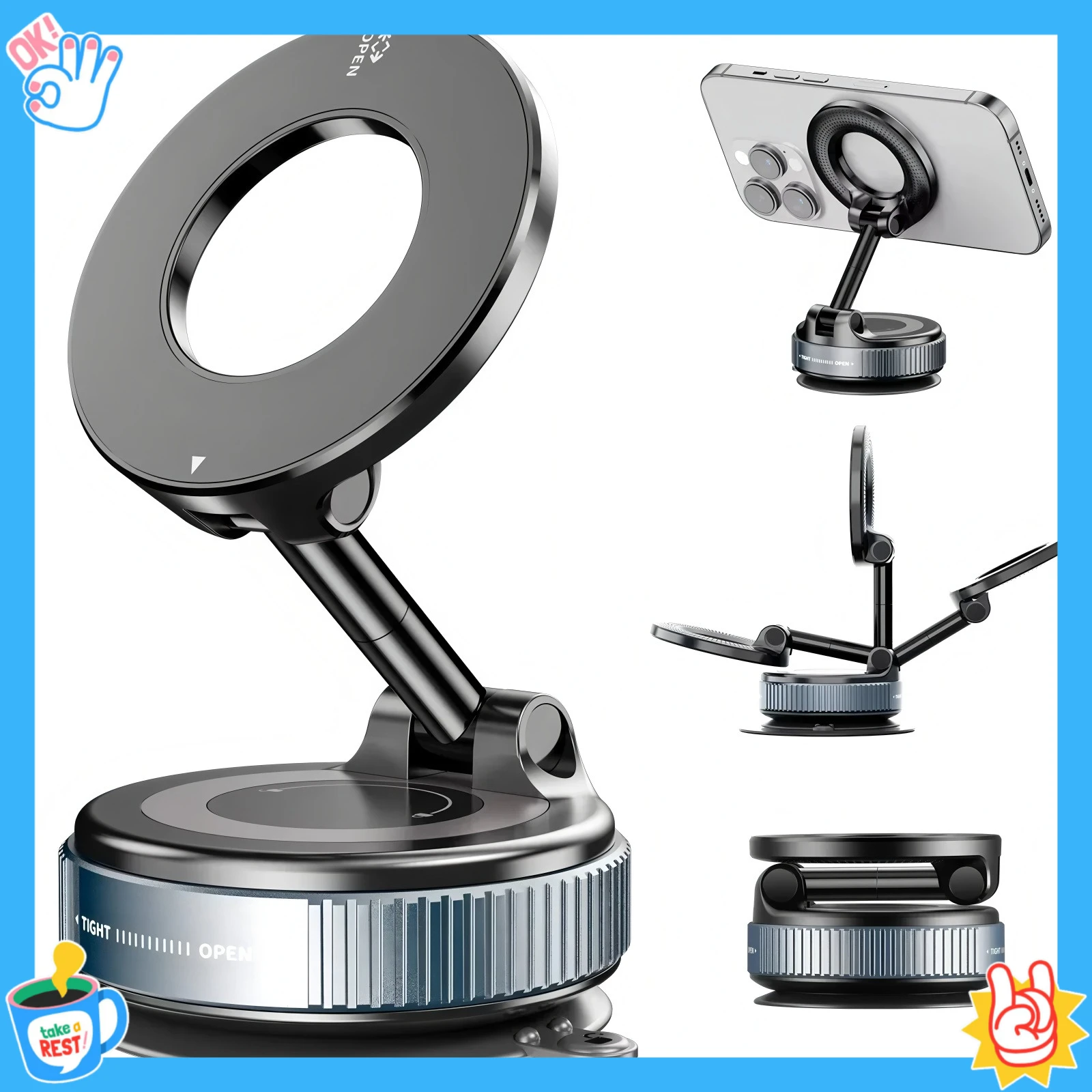 

Автомобильный магнитный вакуумный держатель для телефона, держатель 360° ° Вращающаяся навигационная подставка подходит для мобильных телефонов с магнитной присоской.