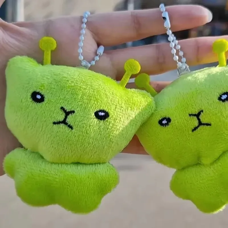 Plush Green Alien Cat Plush Pendant Keyring Cute Soft Stuffed Keychain Doll Accessories for Bags Backpacks Hanging Decoration