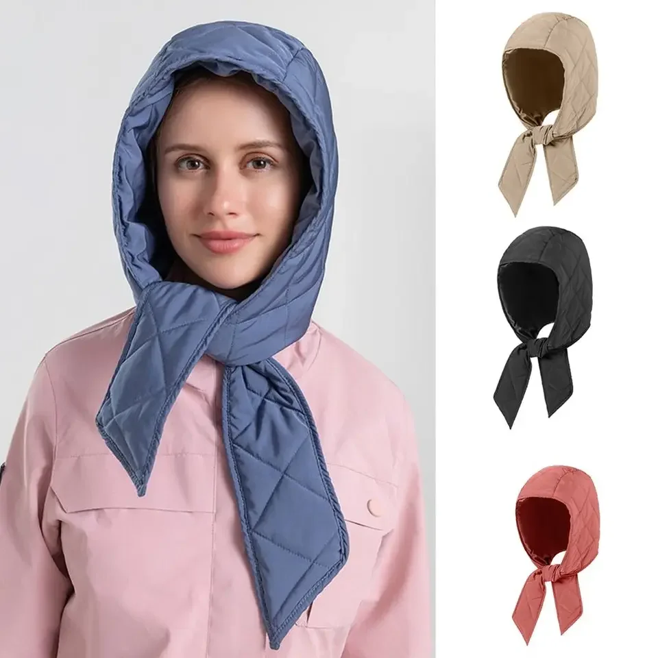

Versatile Winter Warm Puffer Headscarf Lightweight Women Men Windproof Scarf Hat Quilted Pullover Cold Hats