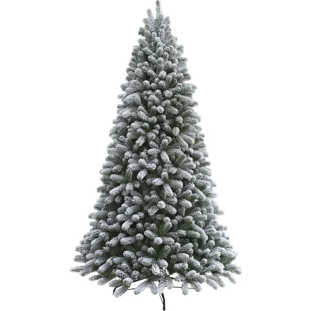 

7.5ft Snow Flocked Artificial Christmas Tree, Hinged Xmas Tree for Holiday Home Office Indoor & Outdoor Christmas Décor