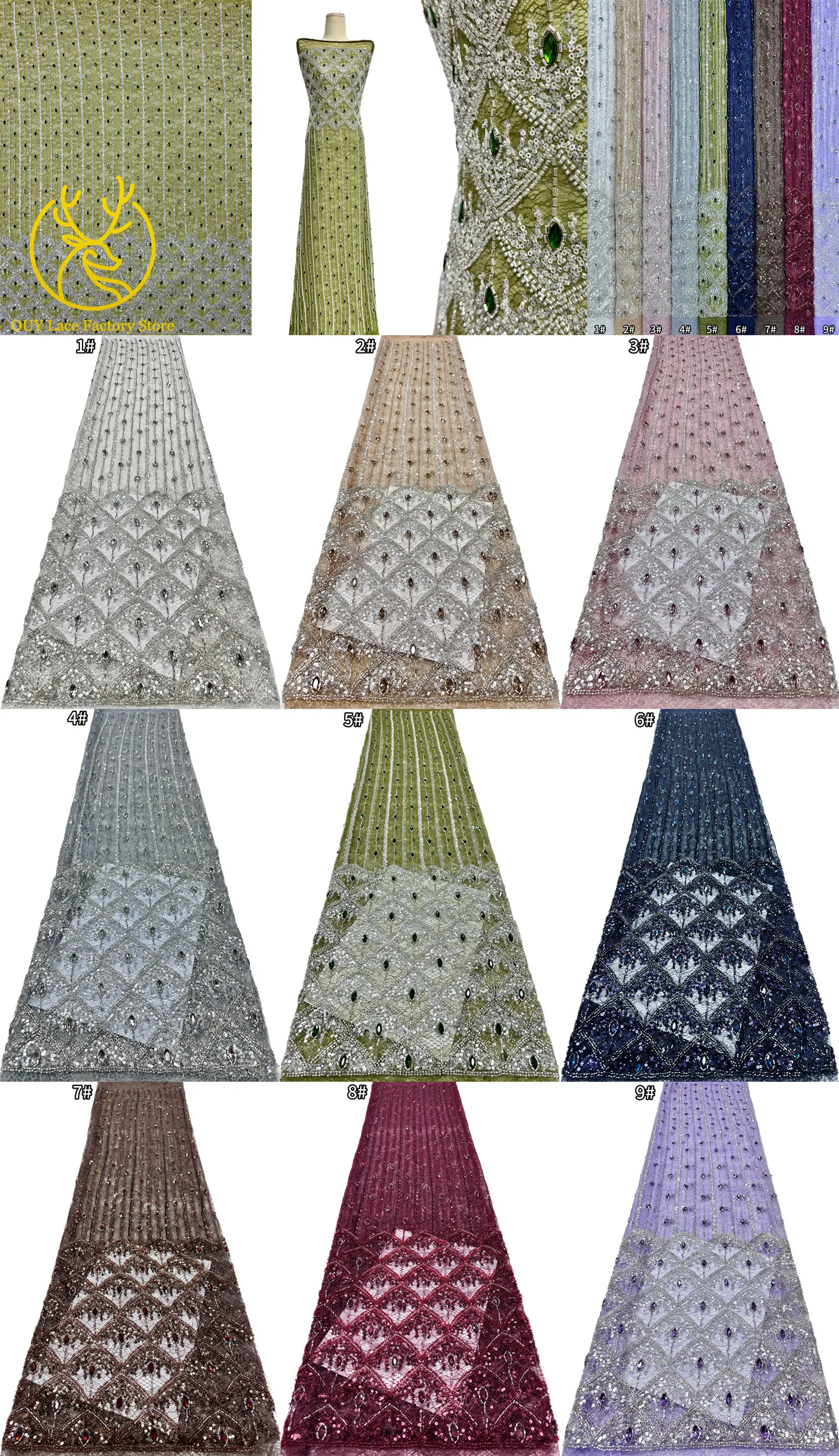 Hochwertiger Österreichischer Diamant-Stein-Spitzenstoff 2026 Afrikanischer Perlen-Pailletten-Spitzenstoff Nigerianische Spitze für Brautkleider und Hochzeitskleider – Detail 31