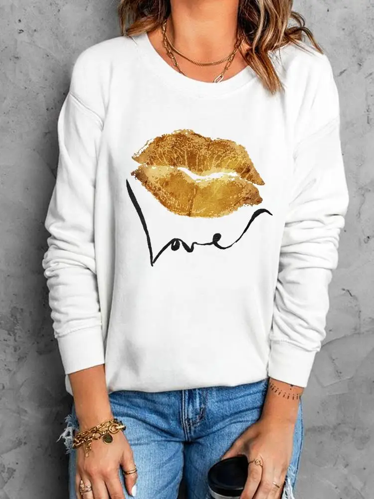 

Lip Love Letter Trend Lovely Autumn Fashion Pullovers Casual Female O-neck Clothing Women Fall Spring Graphic Sweatshirts