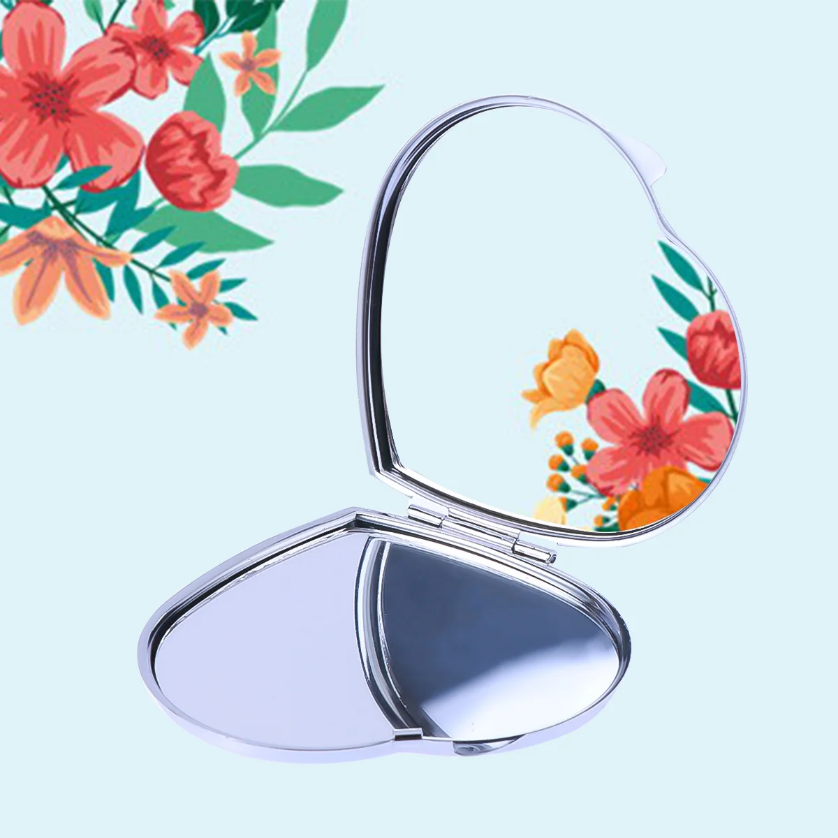 Folding Mirror Compact Dual Sided Heart Shape Portable Makeup Travel Mirror Lightweight Metal Case High Definition Reflection