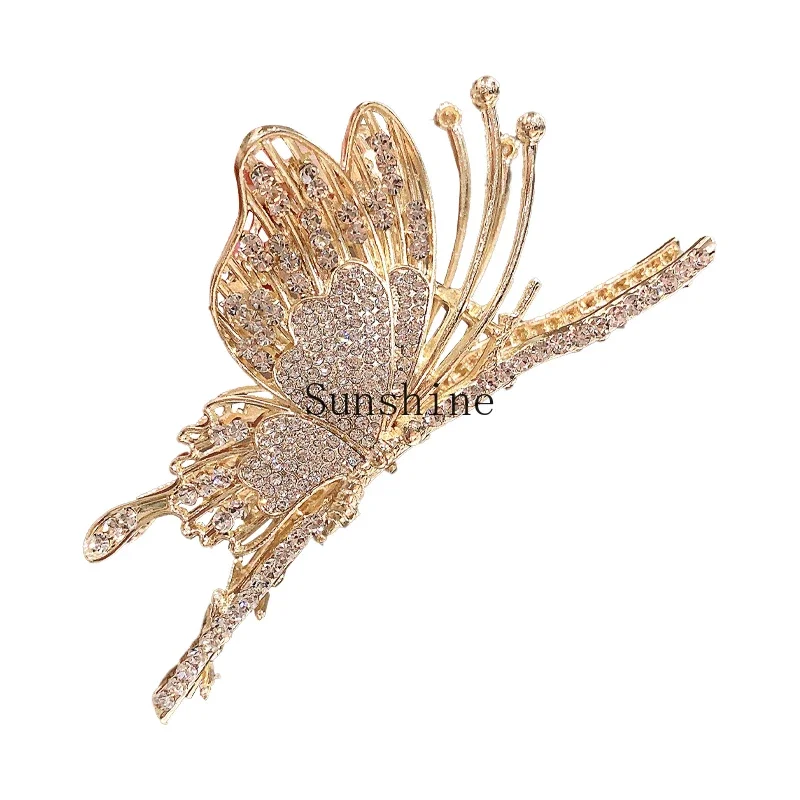 

Flash Diamond Butterfly Hairpin Grab Clip Light Luxury Design Sense Disc Hair Shark Clip Headgear