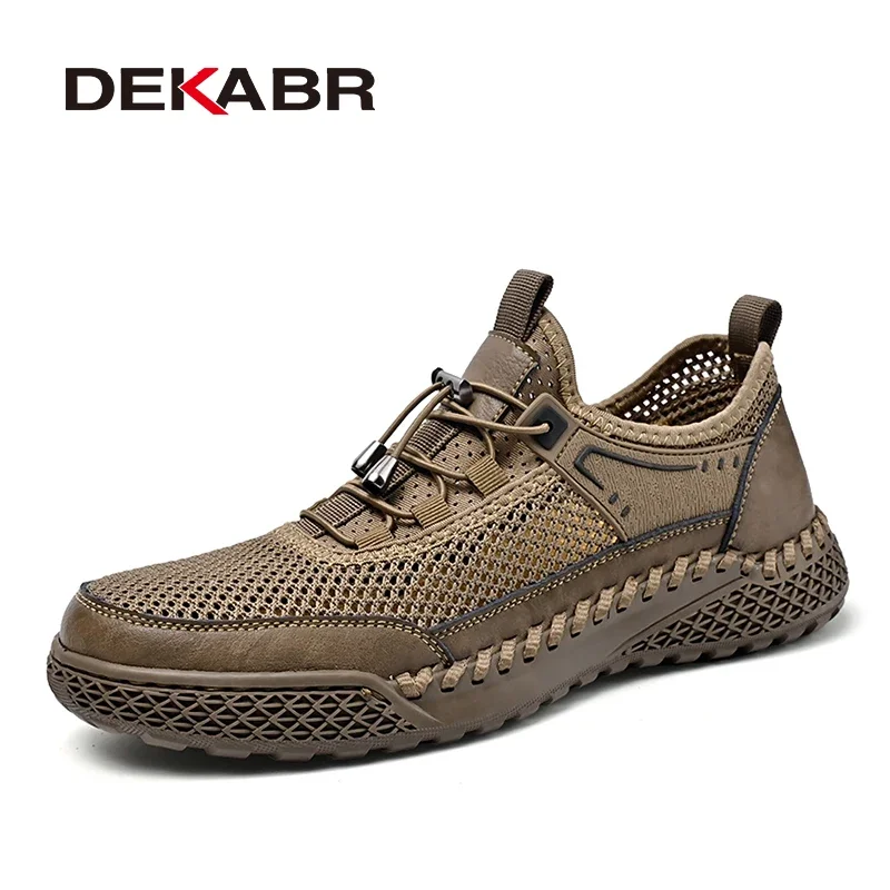 DEKABR Summer Breathable Men Mesh Shoes Quick Lacing Comforable Soft OutSole Outdoor Men Shoes