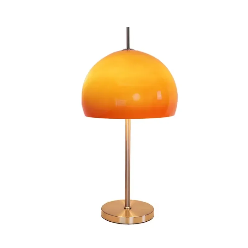 Orange Gradient Glass Table Lamp Medieval Style Mushroom Lamp 3 Color Modes Hand Blown Amber Bedside Light for Bedroom Decor