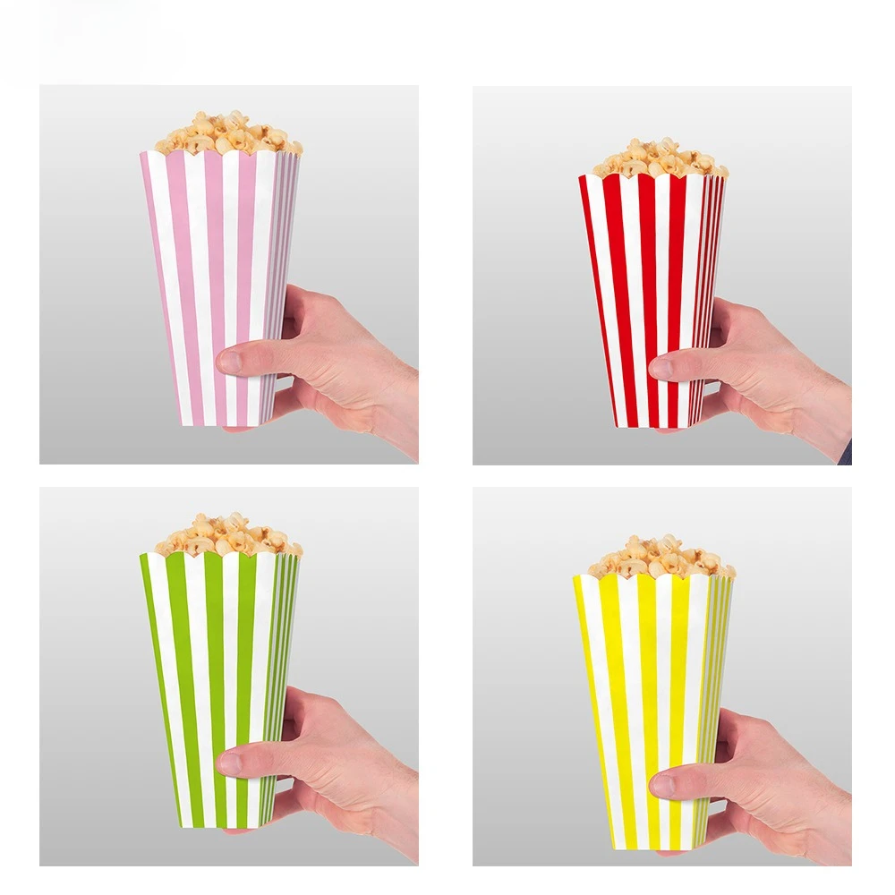 12/36/60/120 قطعة الوردي الأبيض شريط الفشار صناديق البوب الذرة الحلوى لصالح أكياس الزفاف عيد ميلاد فيلم أدوات المائدة وجبة خفيفة صناديق