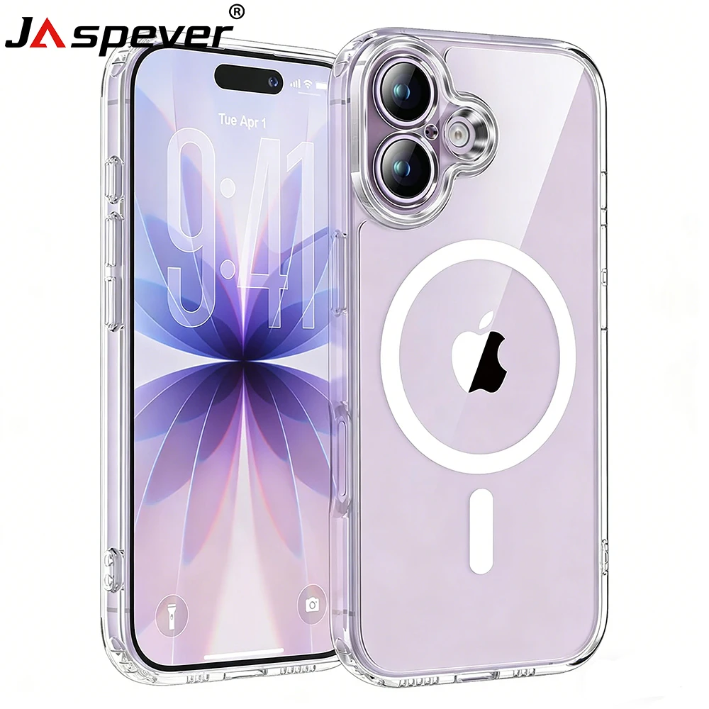 Coque magnétique Magsafe pour iPhone 17 Air 16 16E 15 14 Plus 13 12 Pro Max – Housse hybride transparente en PC rigide antichoc avec coque souple en TPU
