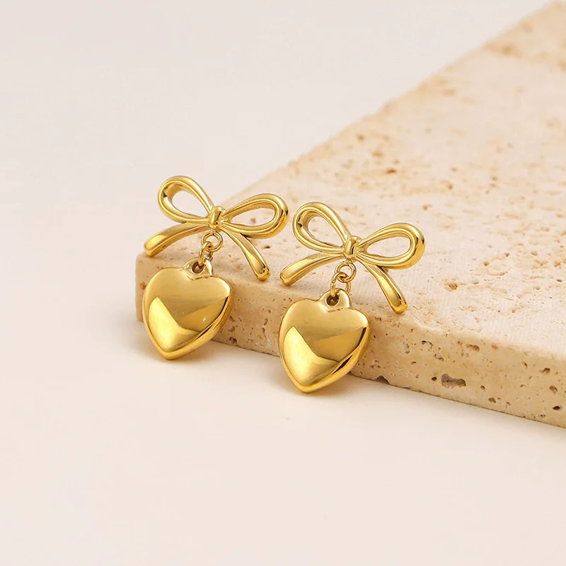 Trendy Golden Heart Drop Earrings for Women Hollow Out Metal Bow Kont Dangle Earrings Wedding Party Simple Toamnetic Jewelry