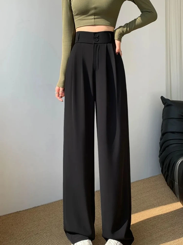 Korean Fashion High Waist Suit Pants Women Summer Wide Leg Grey Trouser Office Ladies Elegant Baggy Streetwear Clothes 2024 New