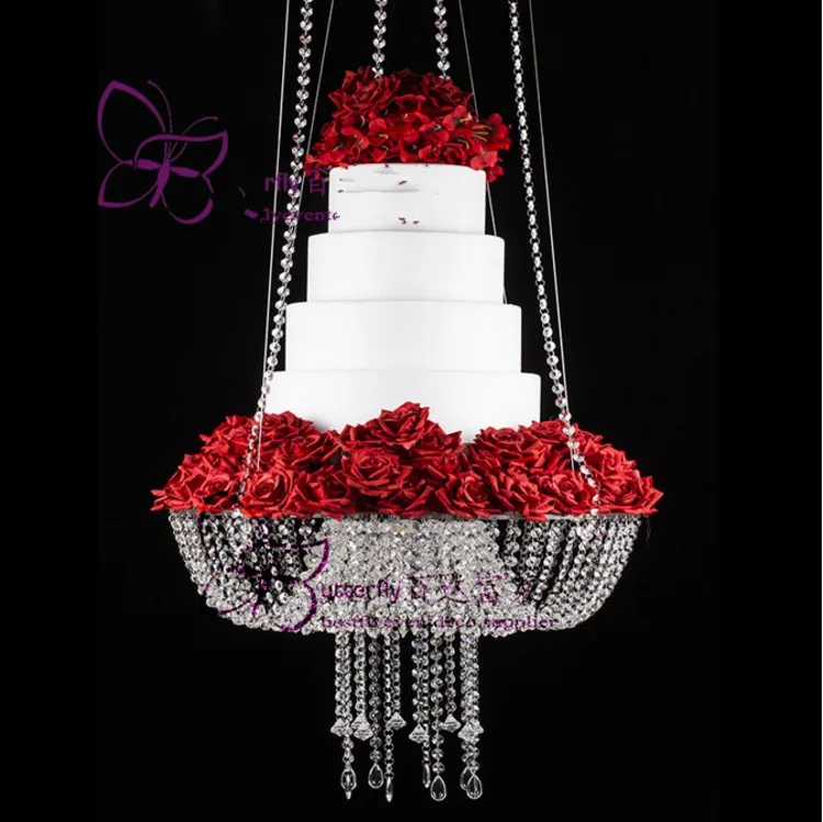 Luxury Crystal Hanging Cake Rack Wedding Cake Stand Transparent Crystal Beads Acrylic Flower Stand Wedding Table Centerpiece