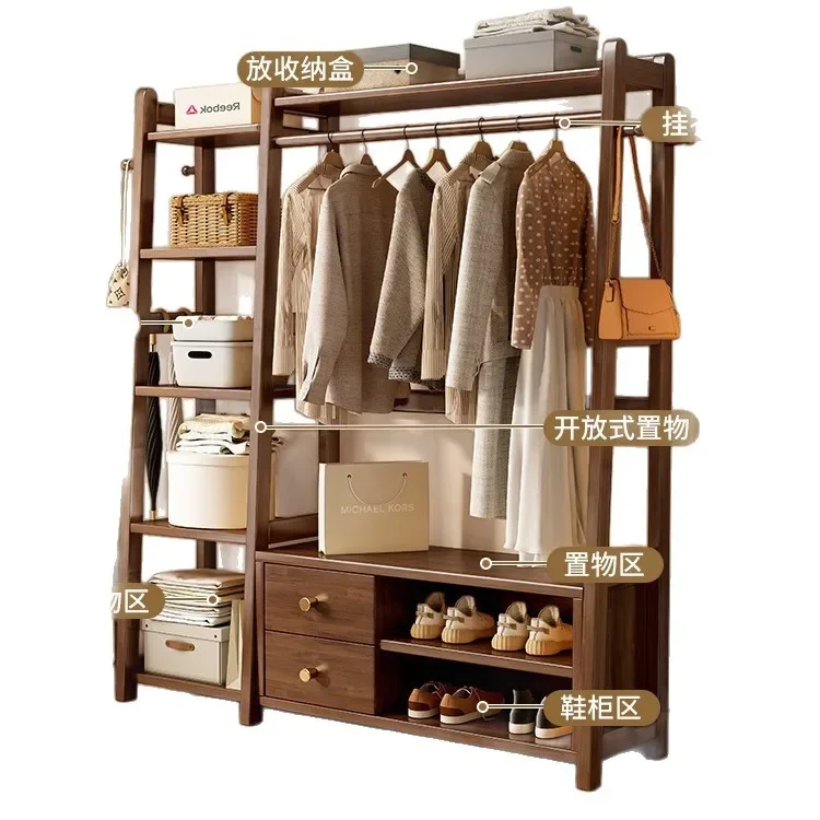 Solid wood hanger floor-to-ceiling bedroom home with storage cabinet can sit on coat rack living room storage