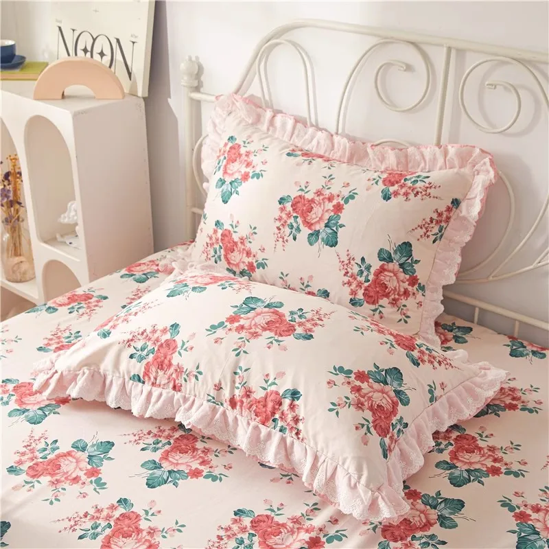 2pcs Pillow Case 100% Cotton Pillow Cover 48x74cm Cushion Cover for Bed Floral Style Pillowslip Princess Ruffles Pillowcase 베개커버