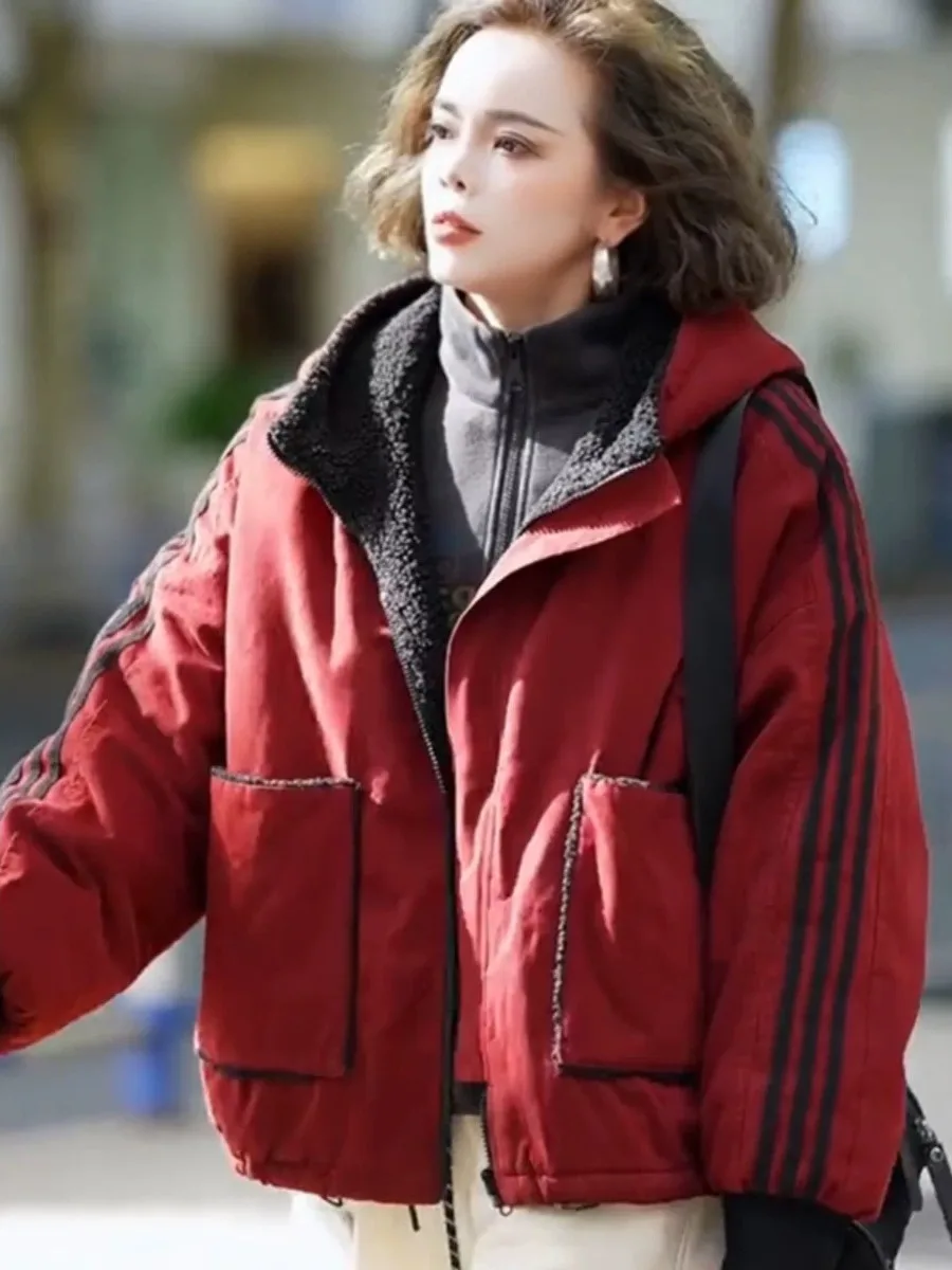 Ropa de doble cara Thiened Fce algodón Jaet mujeres sueltas Casual Top Faion prendas de vestir exteriores invierno 2025 Vintage Sle cremallera Cl...