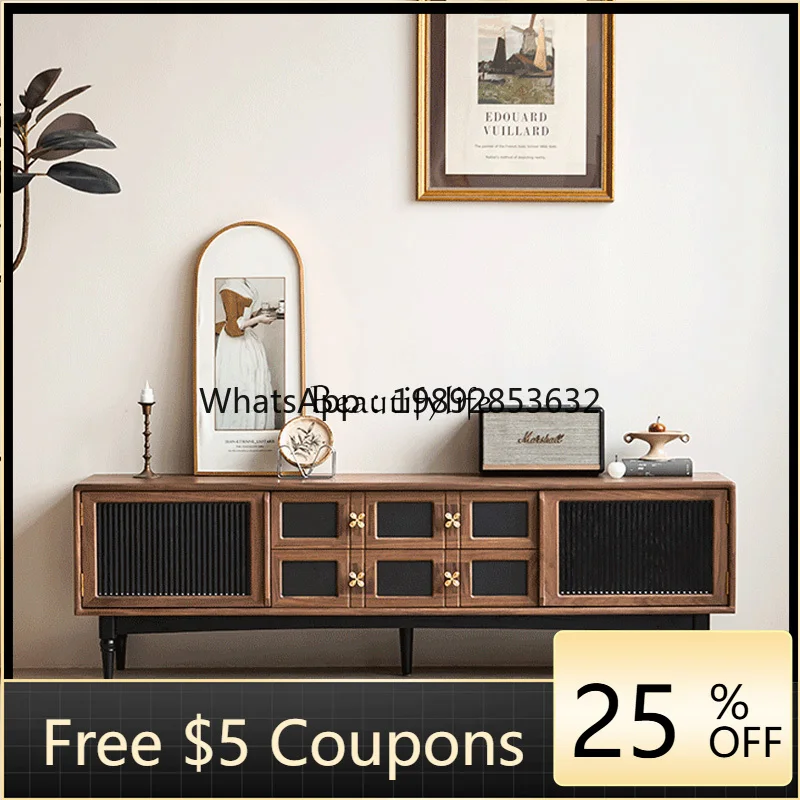 

FF French medieval TV cabinet retro light luxury floor solid wood furniture ash wood locker