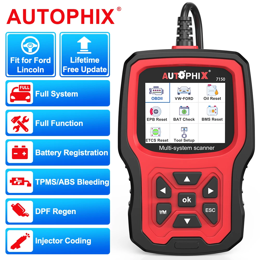 

AUTOPHIX 7150 OBD2 Диагностические инструменты FORD LINCOLN Автомобильный сканер Все системы масла EPB BMS DPF Сброс службы на 1996-2019 годы