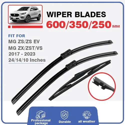 Imagen 1 del producto Escobillas de limpiaparabrisas delanteras/traseras de coche para MG ZS 2017-2024 24 ""+ 14"" + 10 ""ZS EV MGZS MGZSEV parabrisas sin marco de goma suave 2021
