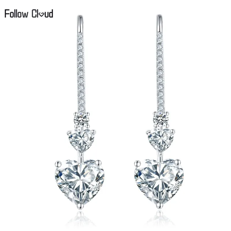 Follow Cloud 4.0 Carats Three Heart Cut 8*8mm Moissanite Drop Earring for Women Sparkling Diamond Earrings S925 Sterling Silver