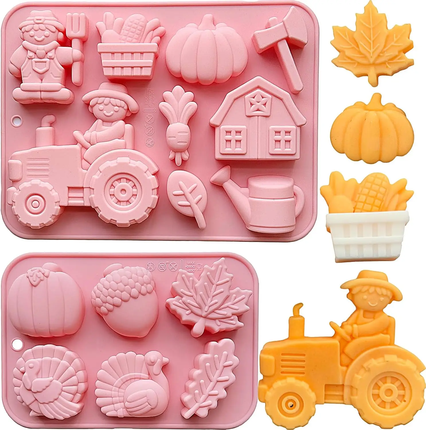 3D Pumpkin Silicone Mold Fall Farm Tractor Halloween Thanksgiving Candy Chocolate Mould Autumn Maple Leaf Cake Decorating Tools