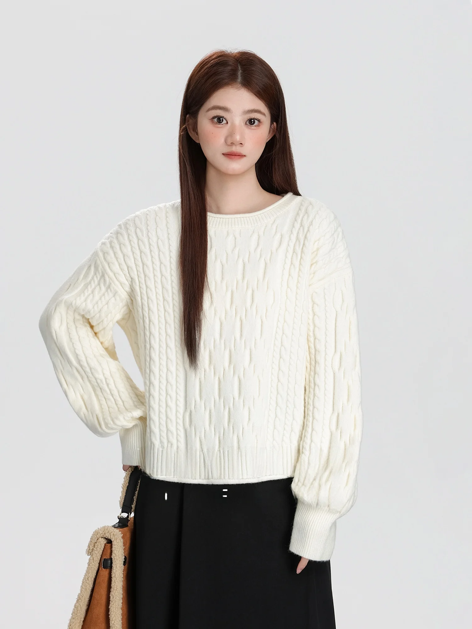 

Loose Fit ort Sve Women's Knitwear round Ne Cuffed Sve Sweater Autumn Winter New Sle Comfortable Feel Faionable
