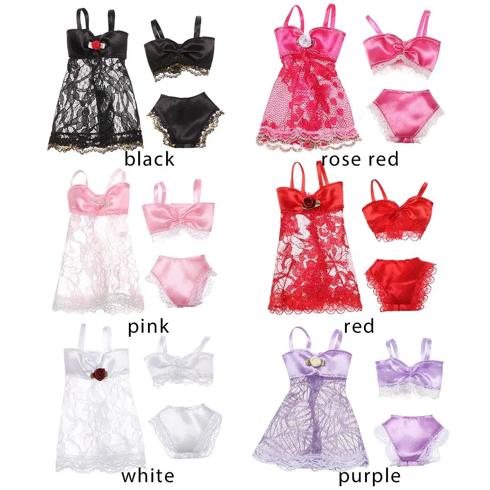 3Pcs/set Doll Skirt Lace Night Dress Bra Underwear 3 In 1 Clothes Set Sexy Pajamas Lingerie Doll Accessories Baby Girl Gifts