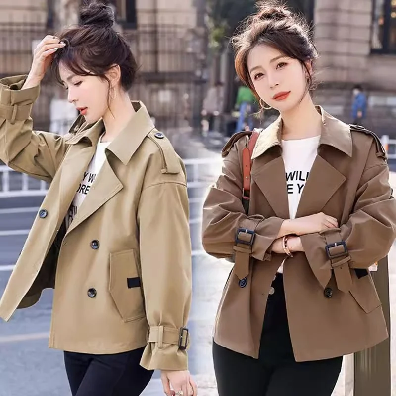 High End Double Breasted Trench Coat for Women Spring 2024 New Fashionable Loose Fitting Short Work Jacket Autumn Trench Coat