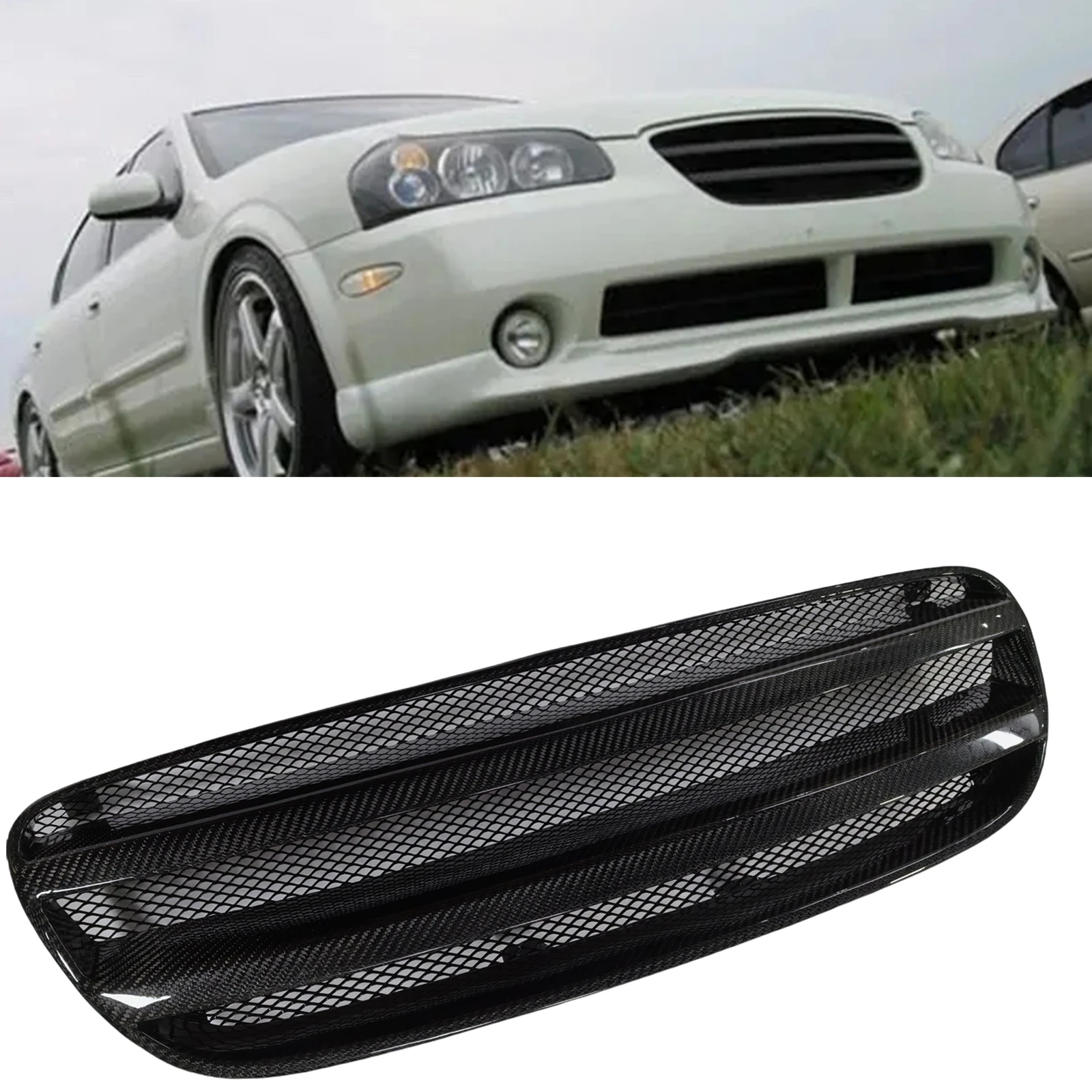 

For Nissan Maxima 2002-2003 Front Grille Racing Grill Real Carbon Fiber/Fiberglass Upper Bumper Radiator Hood Mesh Grid