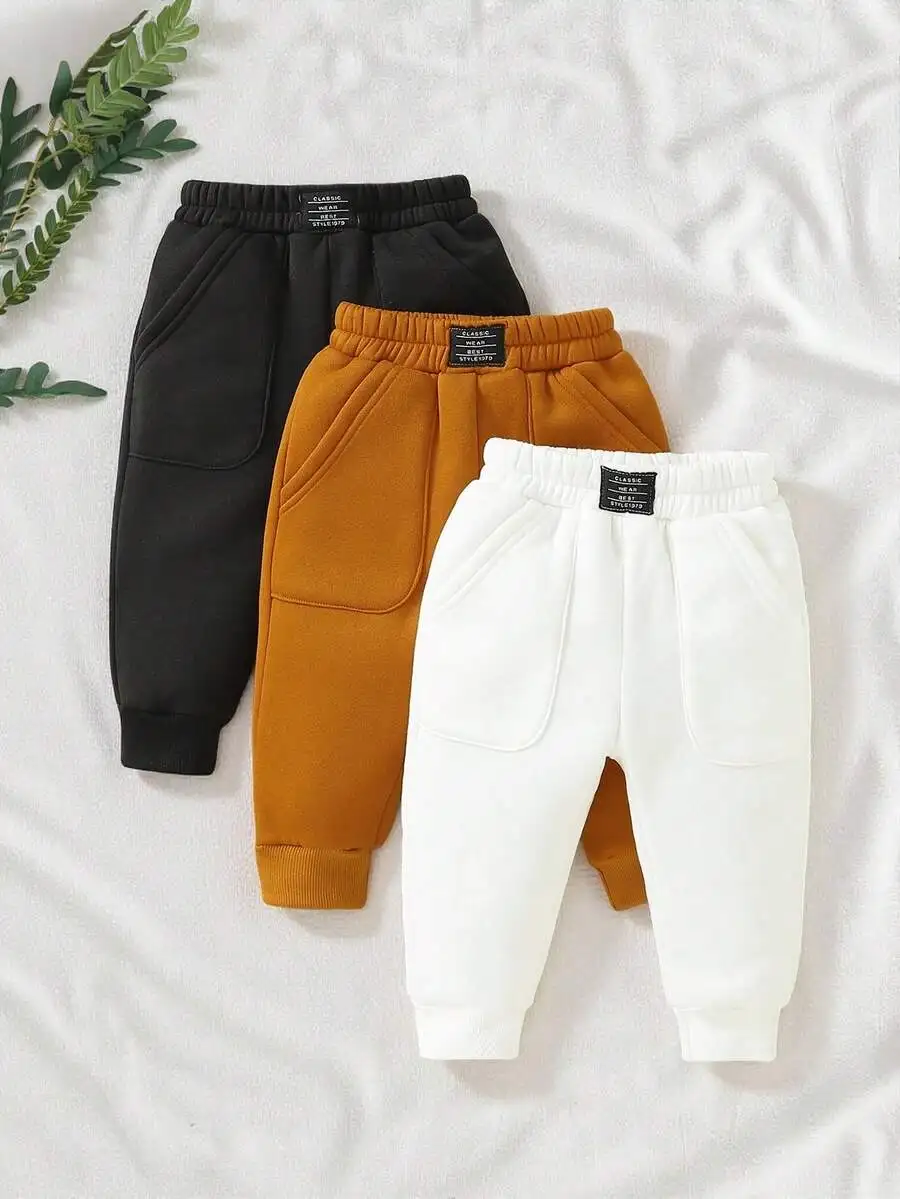 

Комплект из 3-х теплых флисовых джоггеров для мальчиков - черный, горчичный, белый