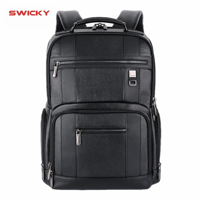 

SWICKY Male Real cowhide fashion business casual travel waterproof 15.6 inch 17.3 inch Laptop men backpack dermis students bag