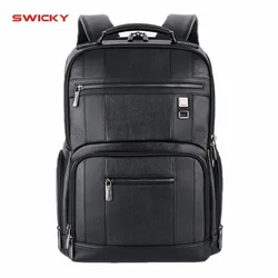 SWICKY Male Real cowhide fashion business casual travel waterproof 15.6 inch 17.3 inch Laptop men backpack dermis students bag