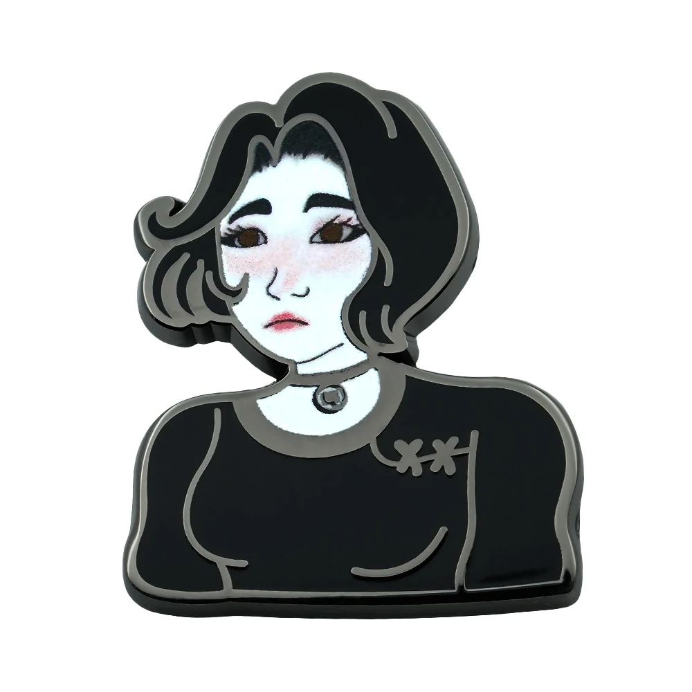 Doomer Girl Wojak Meme Badge Post-Punk Brooch روح الدعابة الجدة تصميم فريد من نوعه نمط مجوهرات على ظهره ديكور