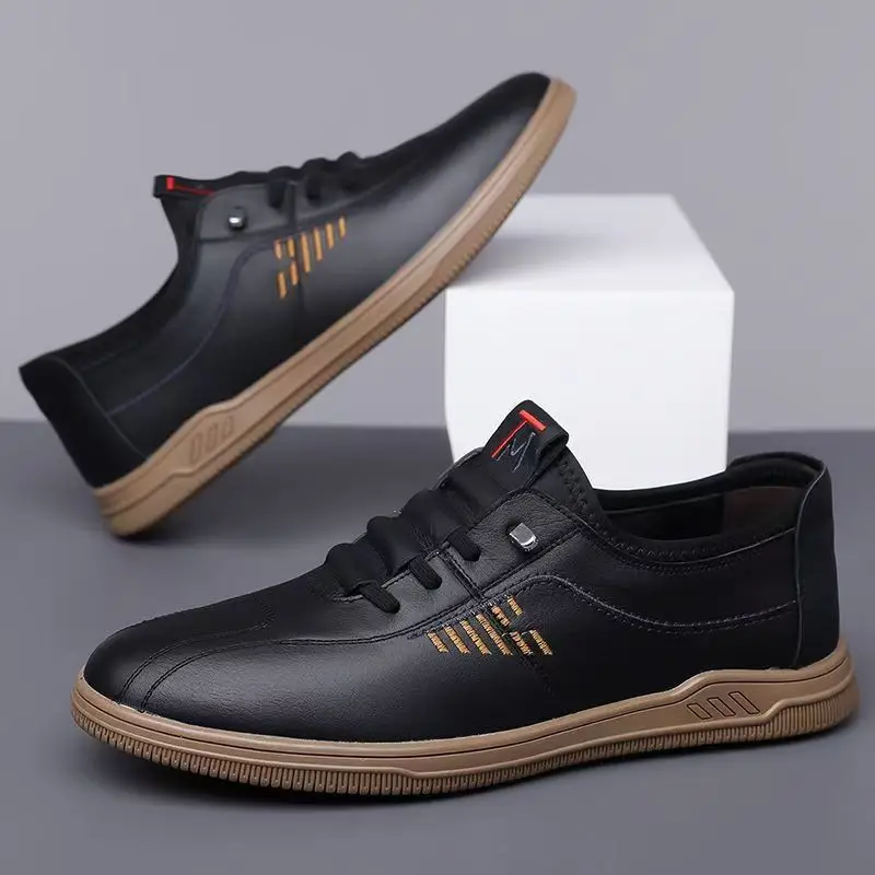 All Seasons Stylish 2025 New Men's Business Casual Shoes Soft Sole Leather Upper Waterproof Lightweight Slip-on Driving Shoes