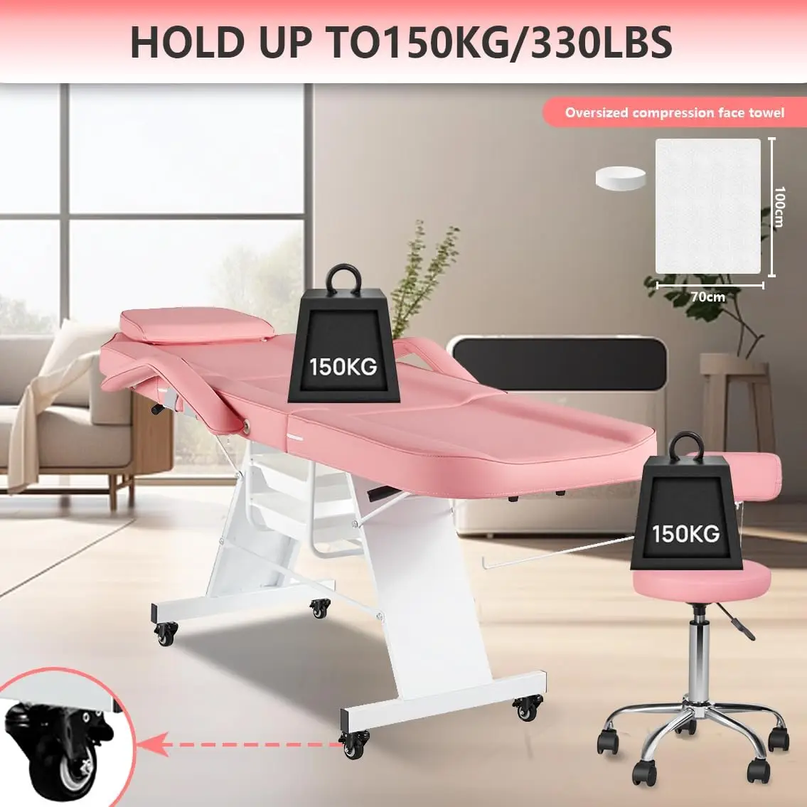 Chair for Client Facial Chair with Wheels 73inch Adjustable Tattoo Bed for Artist Spa Table with Stool Facial Bed for Massage Be