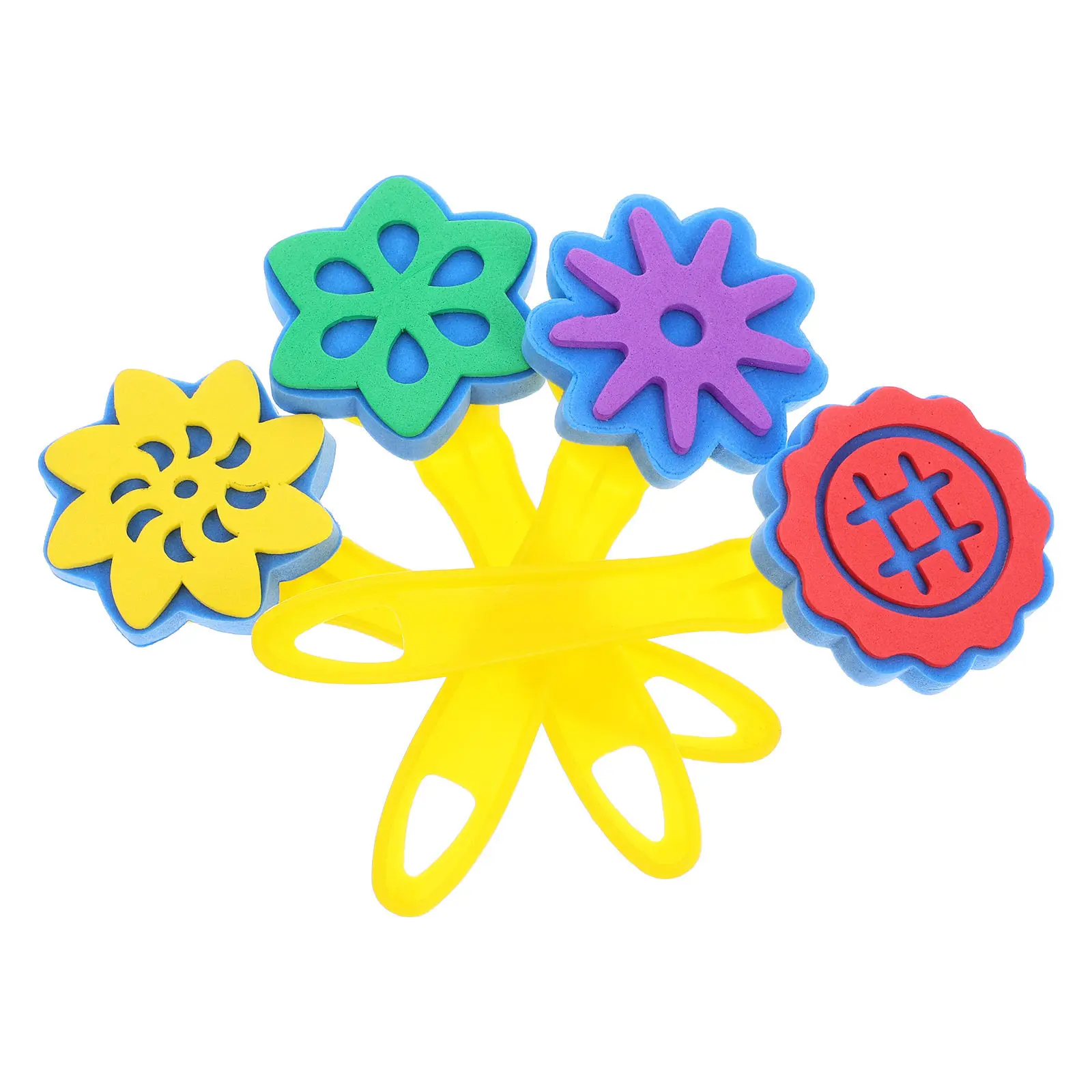 4Pcs Childrens Art Stamp Sponge Brush Set Early Education Painting Tools for Kids Fine Motor Skills Development Fun Colorful