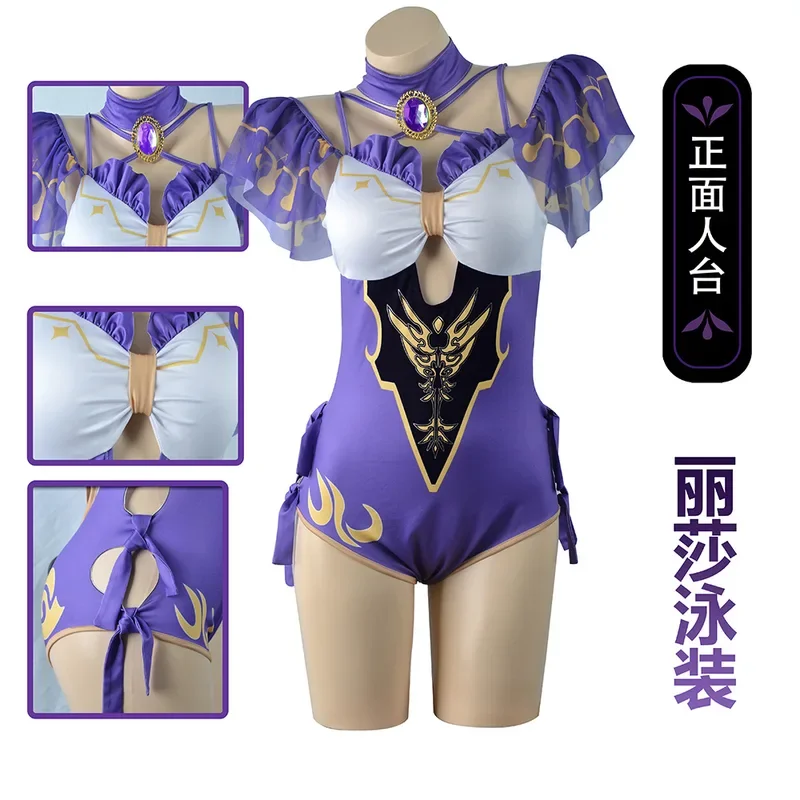 Anime Game Genshin Impact Hu Tao Lisa Minci Gorou Cosplay Costume with Chest Pad Without Steel Ring Swimsuit Woman Sexy Bikini