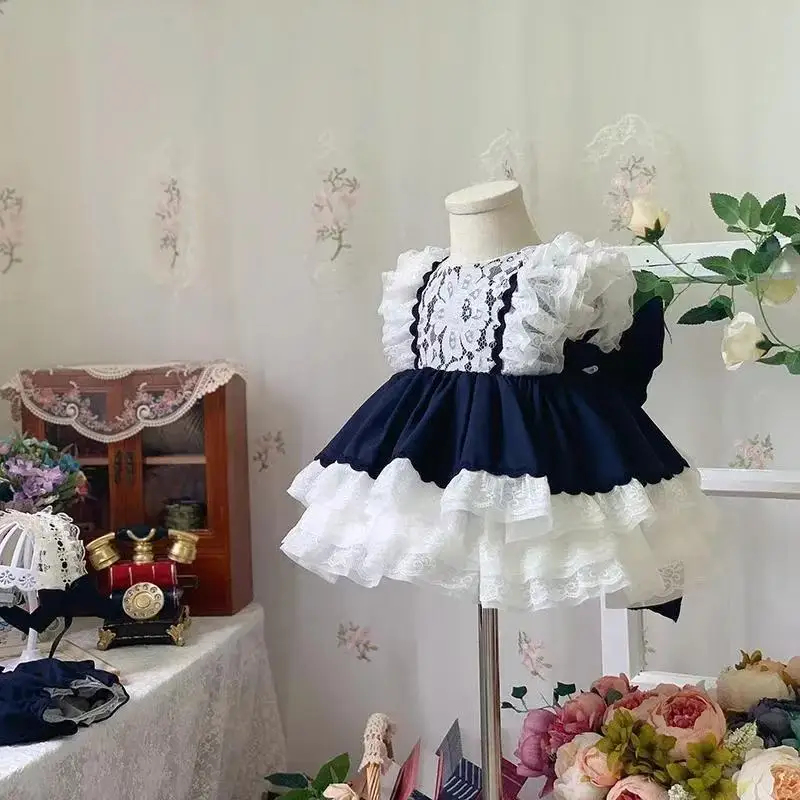 

Summer New Handmade Girl's Birthday Retro Plaid Lolita Dress Princess Dress Kids Boutique Quality Sweet Dress