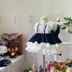 Summer New Handmade Girl's Birthday Retro Plaid Lolita Dress Princess Dress Kids Boutique Quality Sweet Dress
