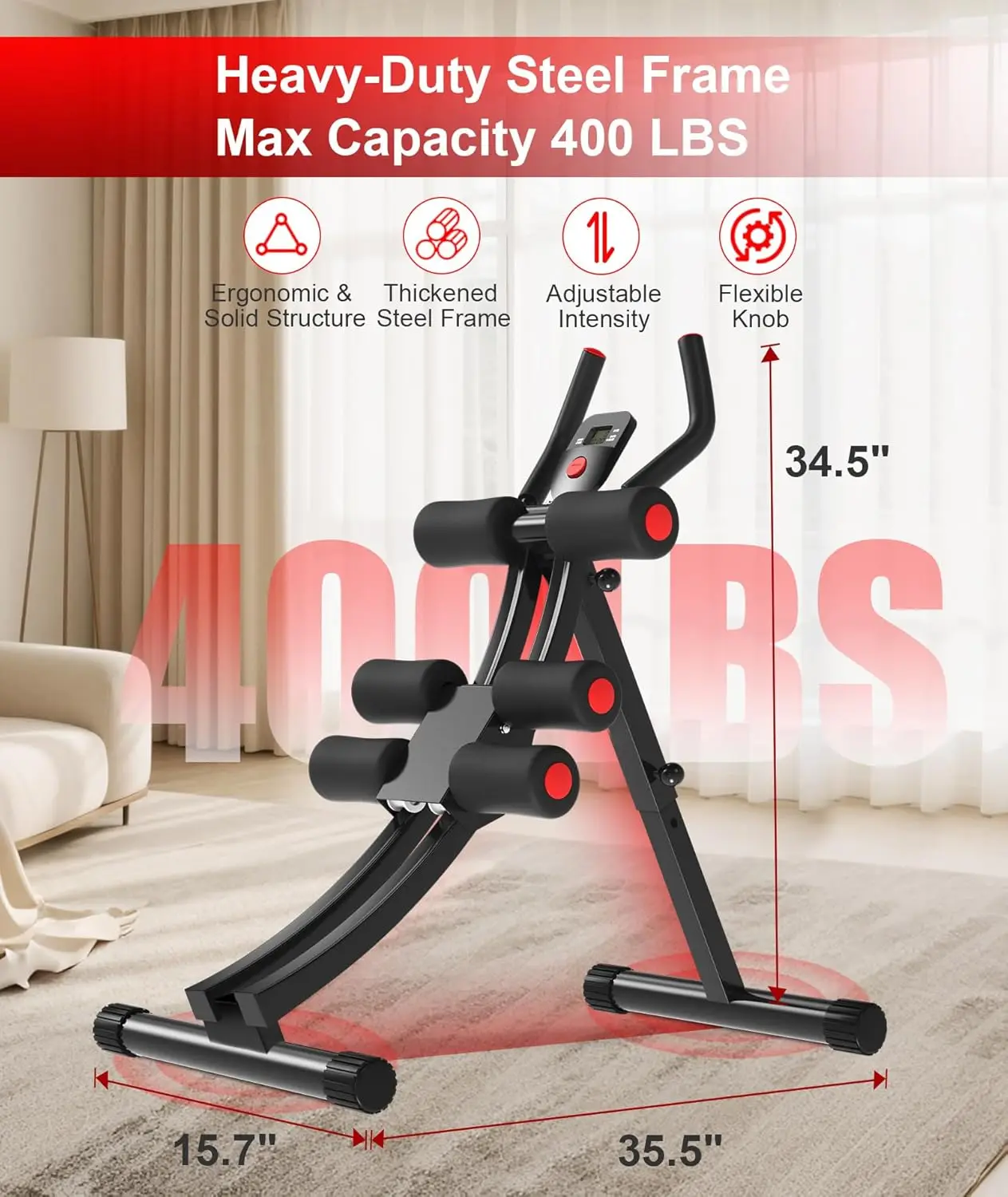 آلة Ab قابلة للطي مع أشرطة مقاومة وشاشة LCD، معدات تمارين الجسم بالكامل للياقة البدنية المنزلية