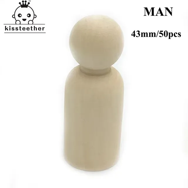 Kissteethe 50st Mannen Vrouw Gemengde Effen Blank Natuurlijk Hout Mensen Peg Poppen Ongeverfd Figuren Bruidstaart Familie Kerstcadeau