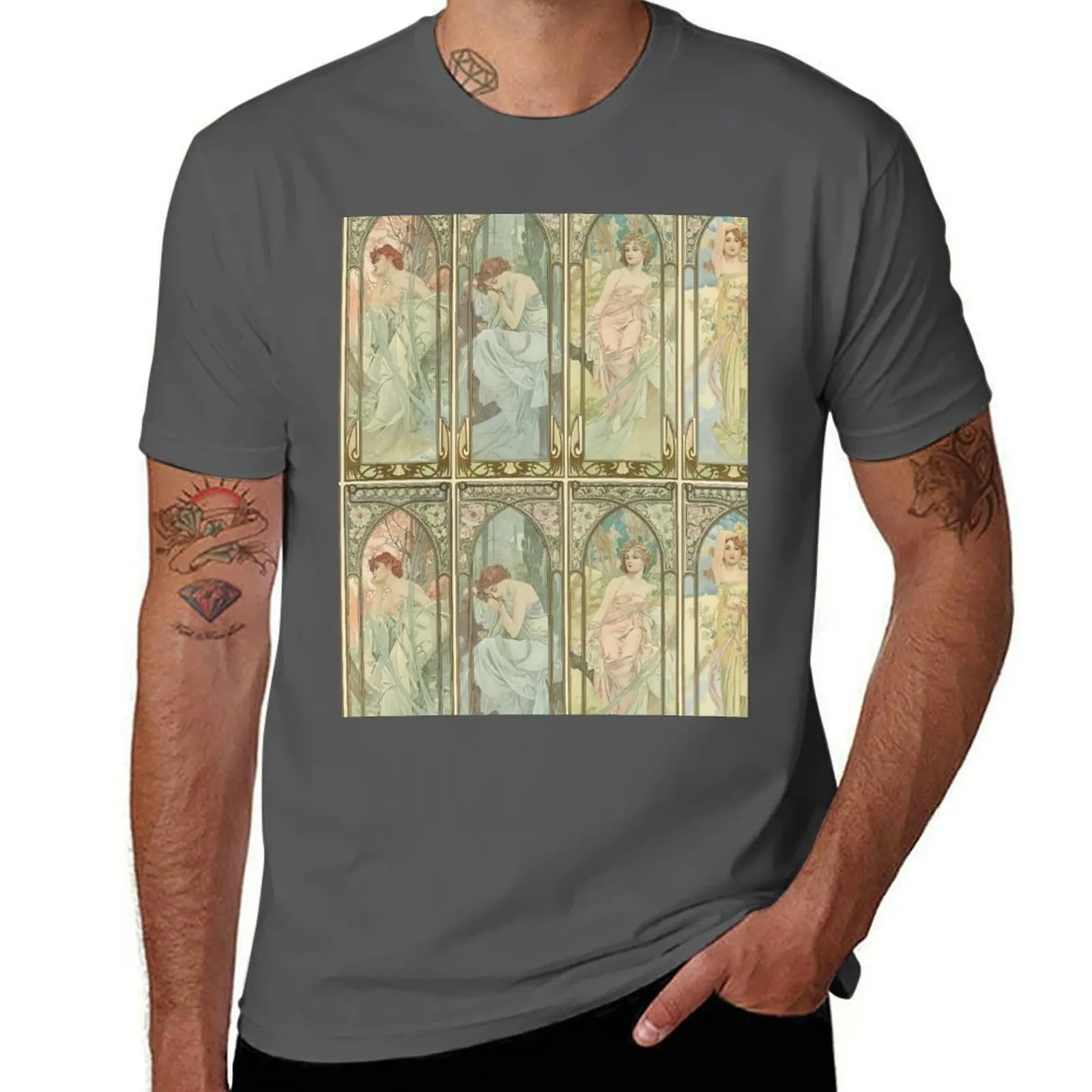 

vintage the Mucha Art - nouveau art of day Alphonse Times T-Shirt Outdoor Working T-Shirt