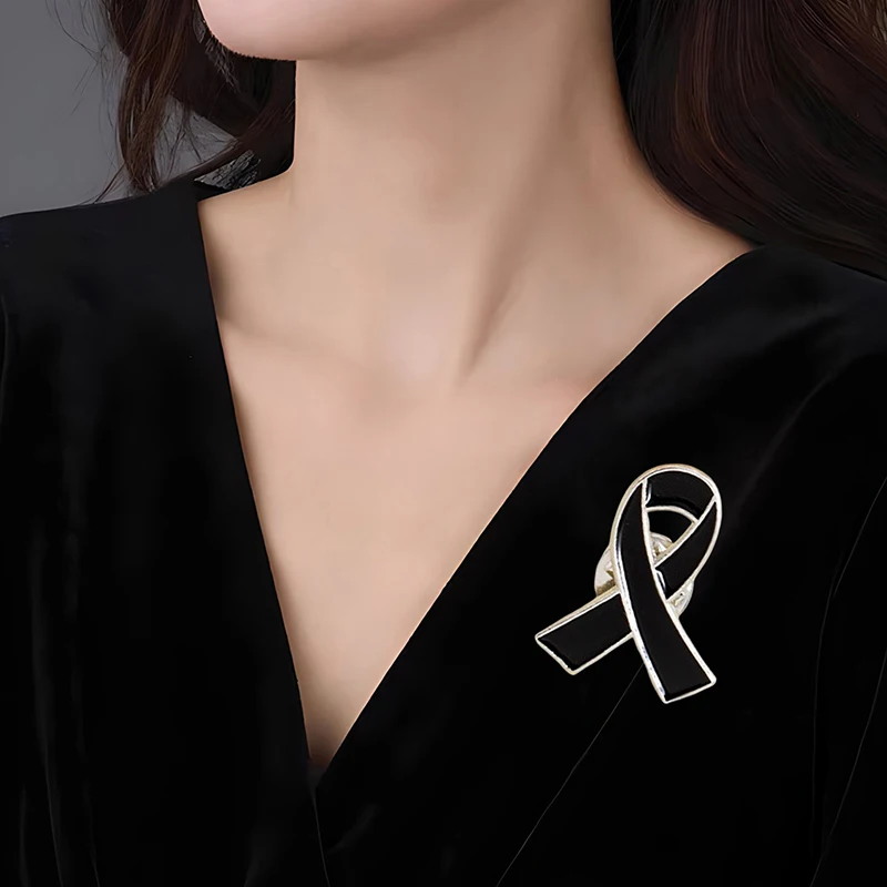 1/5/10 قطعة أسود أبيض الشريط شارة بدبوس بروش جنازة تذكارية دبوس المينا شريط أسود شارة الحداد شارة جنازة دبوس بروش #4