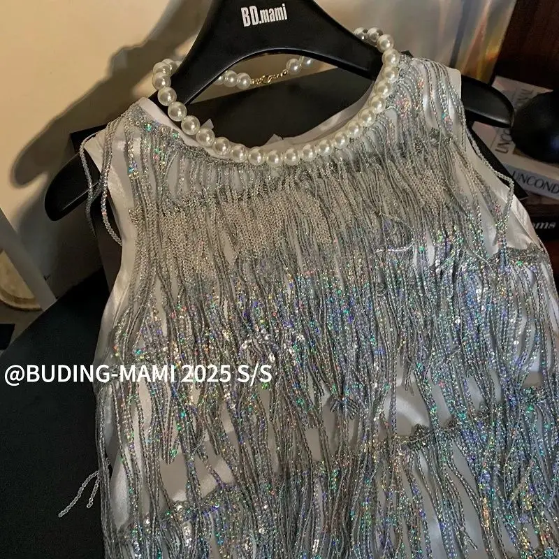 

Tassel Dress 2025 New Summer Fashion Temperament Solid Color Tassel Sleeveless Princess Dress Kids Clothes Girls