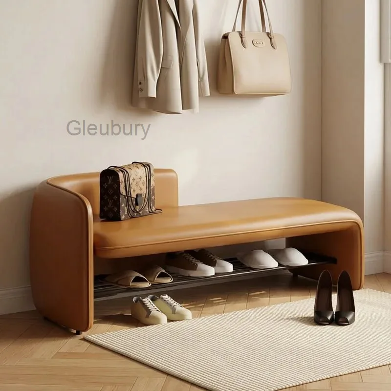 Rounded Curved Upholstered Shoe Bench, Wrap-around Side Panel Design Padded Stool for Entryway Modern Household Shoe Storage