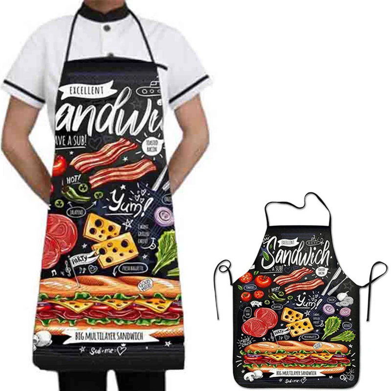 Delantal de cocina con patrón de pizza, bonito delantal Gourmet con estampado de hamburguesas y patatas fritas, impermeable y a prueba de aceite, delantal de Chef para uso doméstico