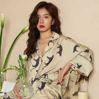 Lisacmvpnel Leopard Print Bat Sleeve Ice Silk Women's Pajamas Simple And Natural Thin Sation Women's Pijama - Image 3