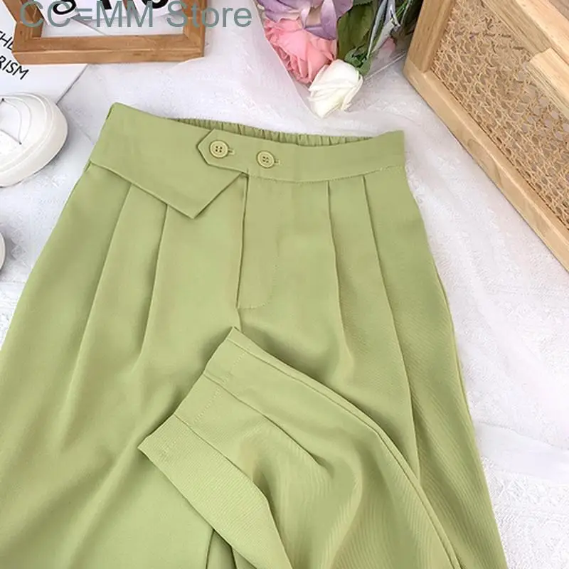 Pantalones bombachos de cintura alta para mujer, traje informal de moda coreana para oficina, 2 botones, elegantes, rectos, novedad de verano