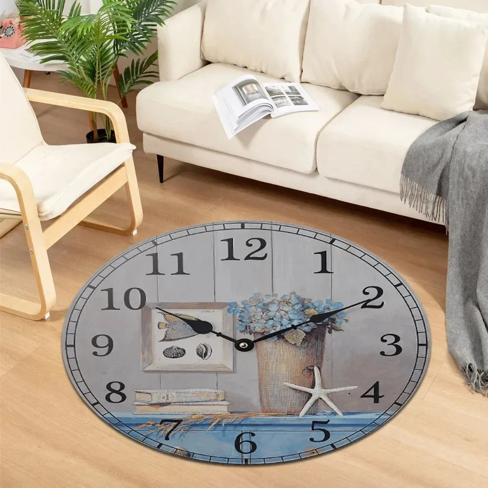Clock Print Round Carpet Soft Circle Area Rug Non-Slip Living Room Coffee Table Sofa Floor Mat Bedroom Hanging Basket Chair Mats