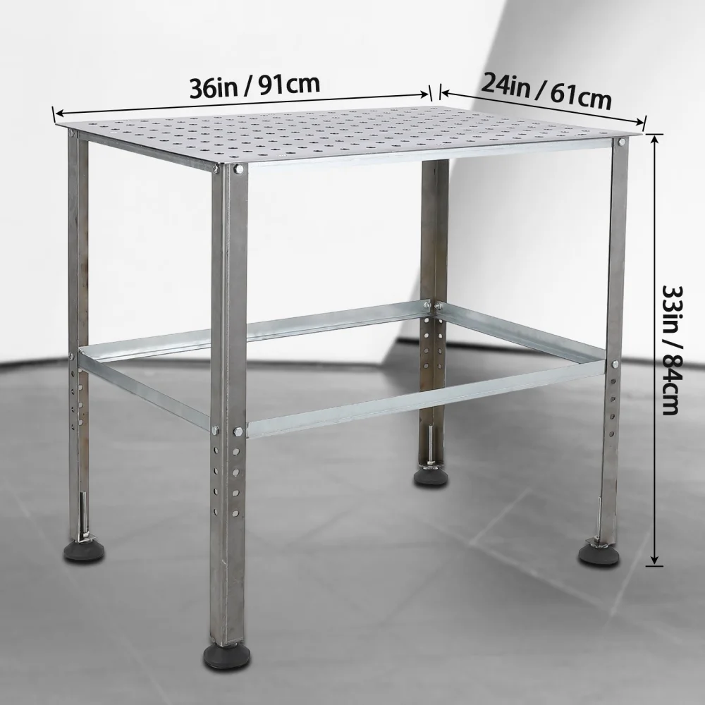 Welding Table 36x24 Inch Workbench, Adjustable Beam & Feet, 600lbs Capacity for Garage Shop Home